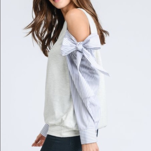 *GRAY* ASOS Cloud Stripe Cold-Shoulder Top, Size 4 - Picture 14 of 16